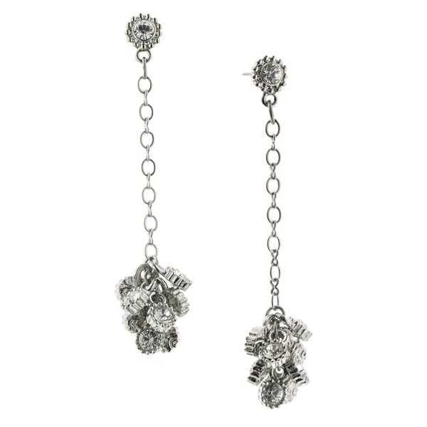 Antique Silver Tone Chain Chandelier Crystal Drop Earrings Silk Road Jewelry Image 1
