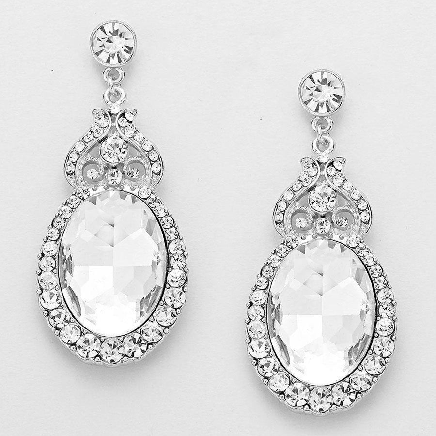 Statement Crystal Earrings Silver Sparkle Teardrop Large Drop Dangle Earrings Holiday Party Silk Road Jewelry Image 1