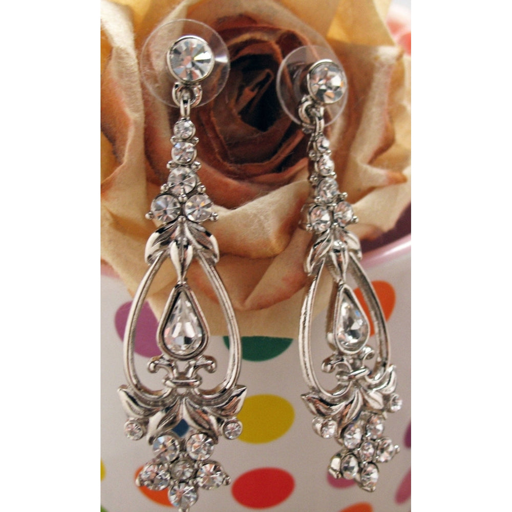 Drop Wedding Earrings Silver Tone Shinning Crystals White Drop Earrings Silk Road Jewelry Image 2