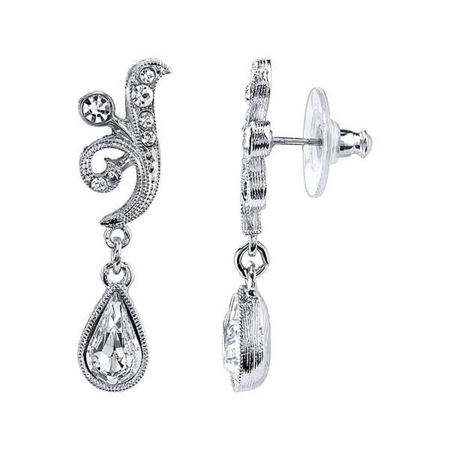 Vintage Silver Wedding Earrings Silver Tone Sparkling Crystals Wedding Drop Earrings Silk Road Jewelry Image 1