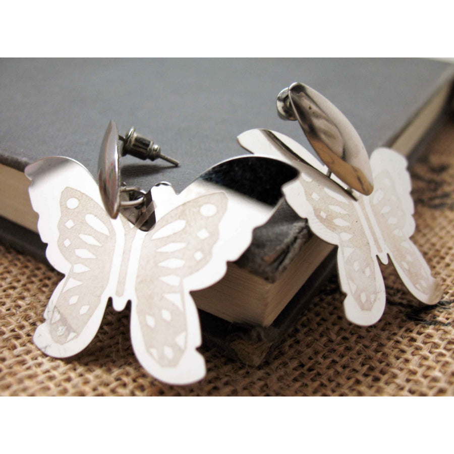 Fluttering Butterfly Earrings Silver Sparkling Drop Light Earrings Womens Jewelry Image 1
