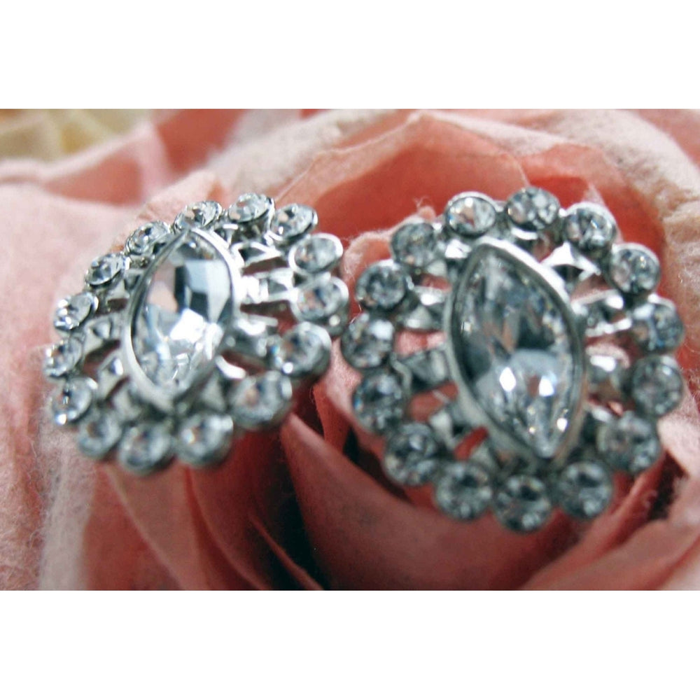 Vintage Sparkle Earrings Silver Tone White Crystals Stud Earrings Silk Road Jewelry Image 2