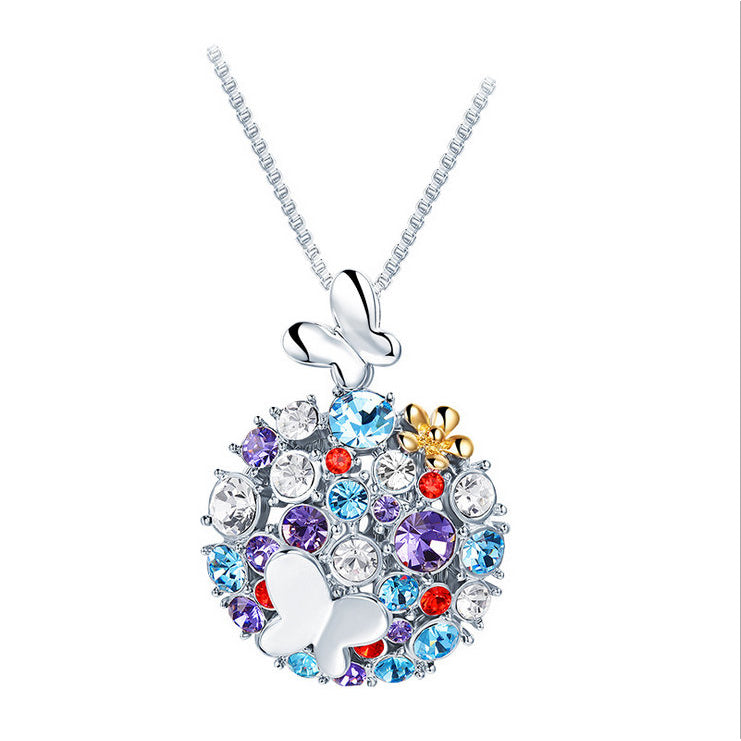 Sterling Silver Plated Multi Color CZ Butterfly Pendant Necklace Image 1