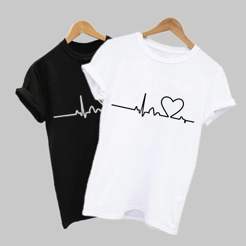 2022  Women T-shirts Casual Harajuku Love Printed Tops Tee Summer Female T shirt Short Sleeve T shirt For Women Clothing Image 1