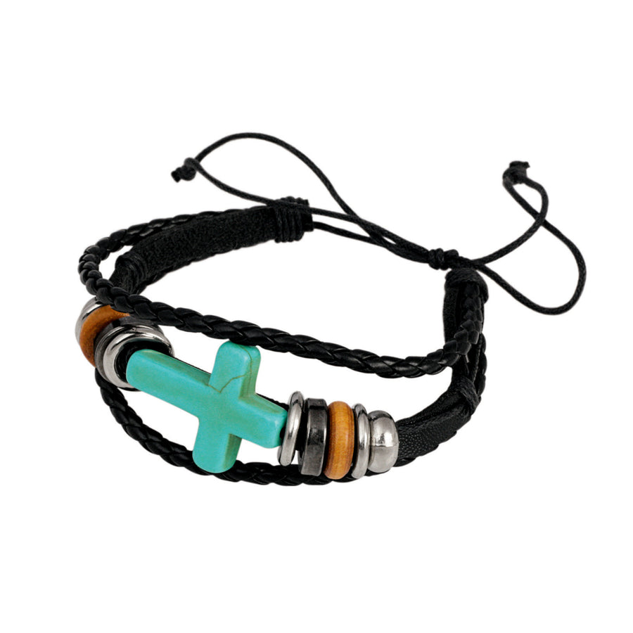 Cross and Beads On Braided Cord Bracelet Image 1