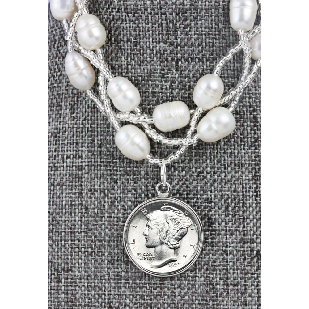 White Cultured Freshwater Pearl Mercury Dime Bracelet Image 2