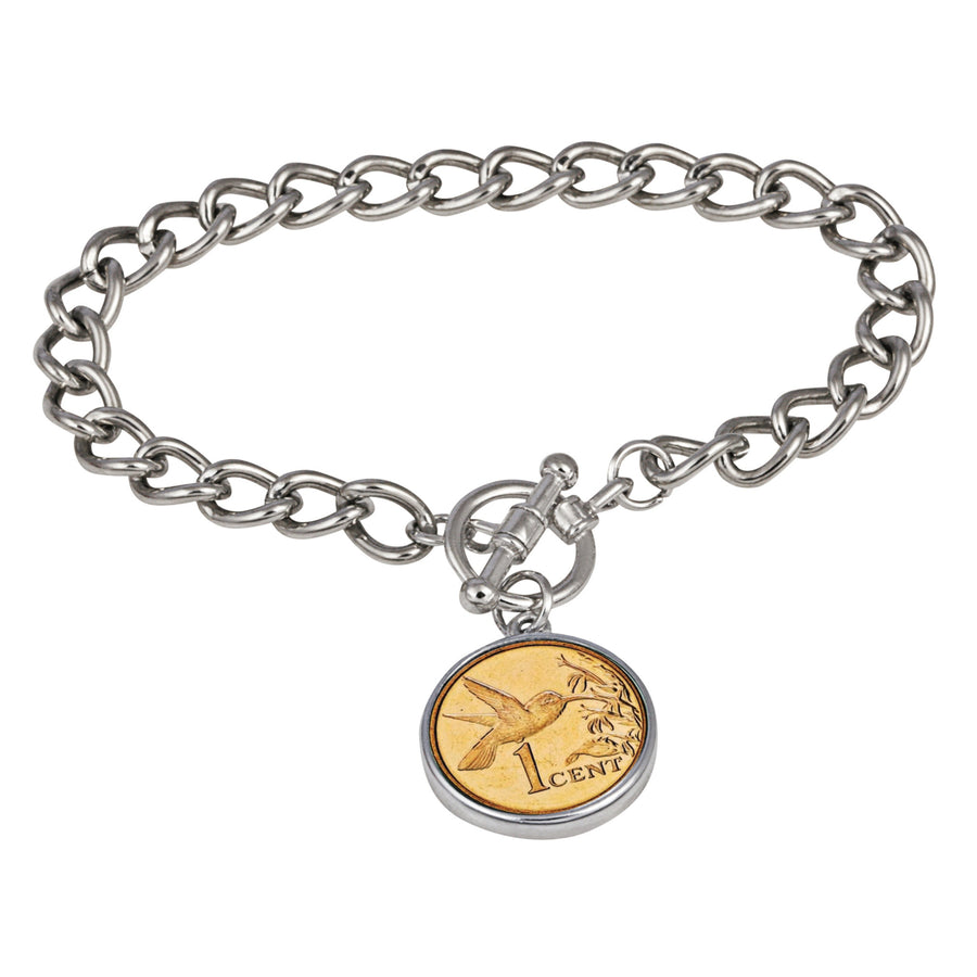 24KT Gold Plated Hummingbird Coin Silvertone Toggle Bracelet Image 1