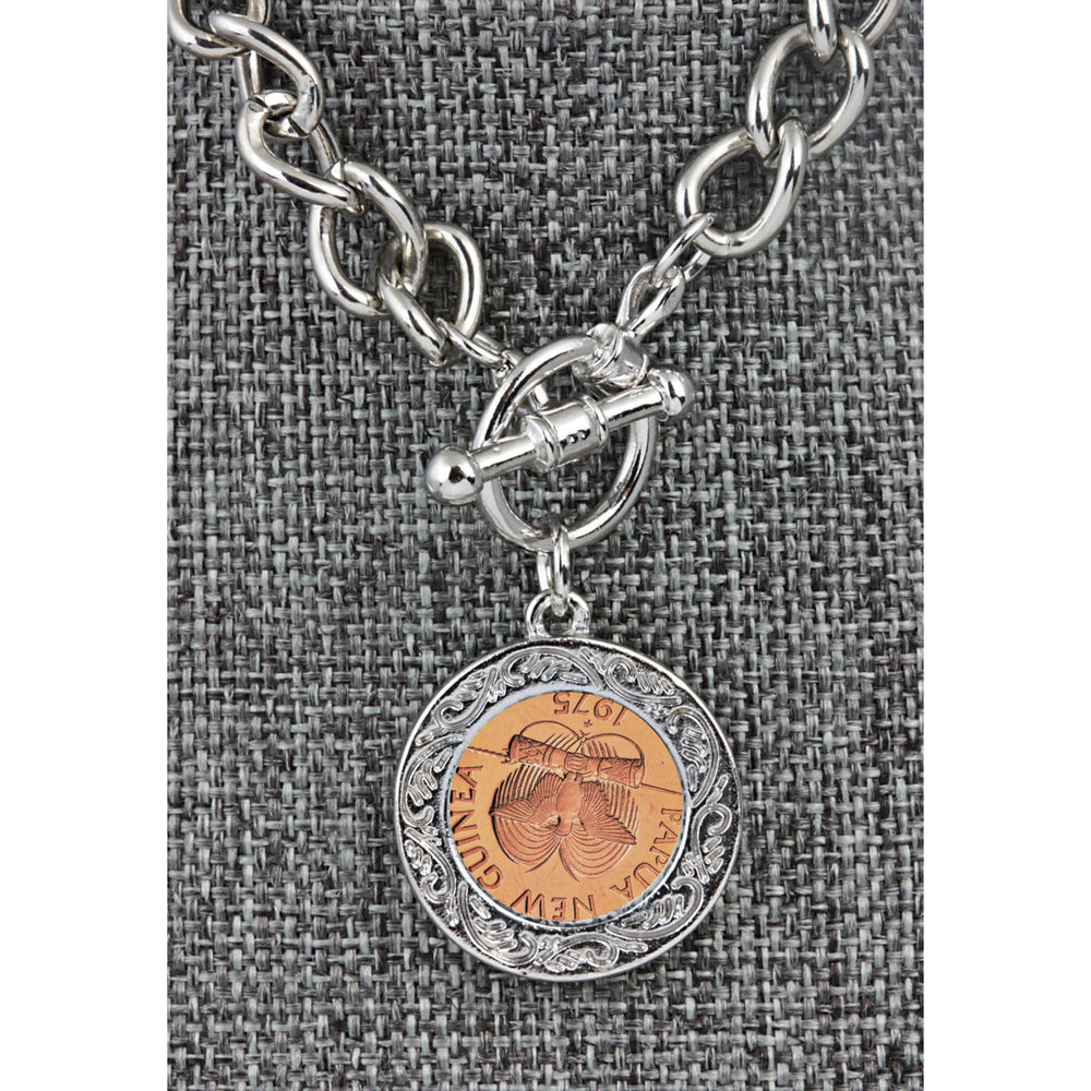 Butterfly Coin Silvertone Toggle Bracelet Image 2