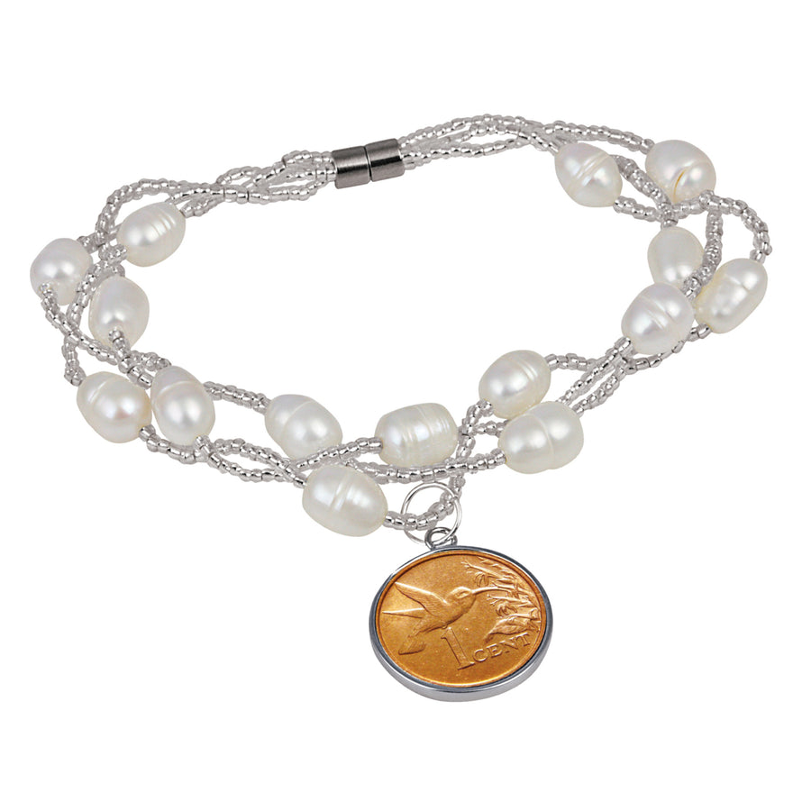 Hummingbird One Cent Freshwater Pearl Magnetic Closure Coin Bracelet Image 1