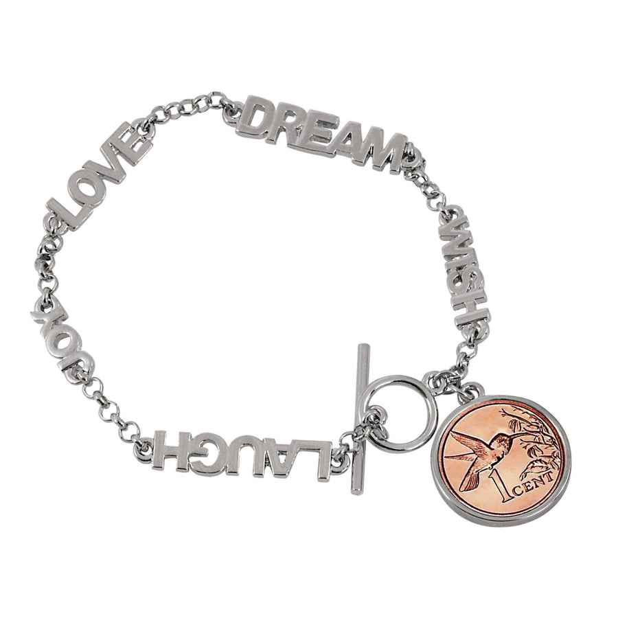 Inspirational Dream Wish Love Laugh Joy Hummingbird Coin Toggle Coin Bracelet Image 1