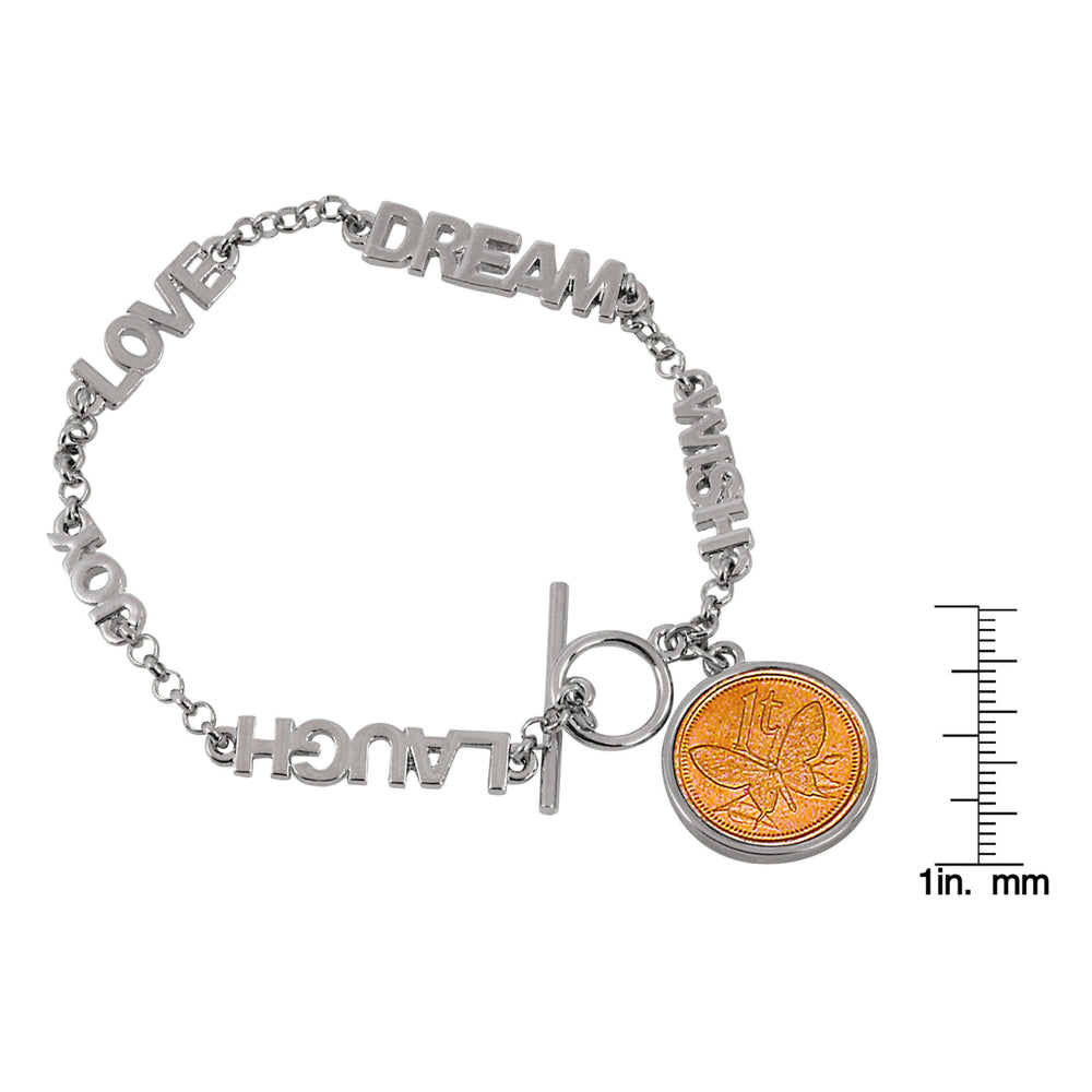 Inspirational Dream Wish Love Laugh Joy Butterfly Coin Toggle Coin Bracelet Image 2