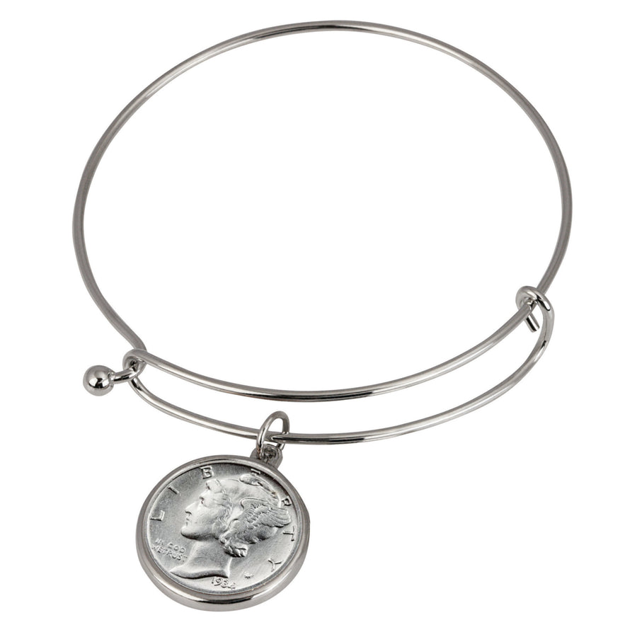Silver Mercury Dime Silver Tone Coin Bangle Bracelet Image 1