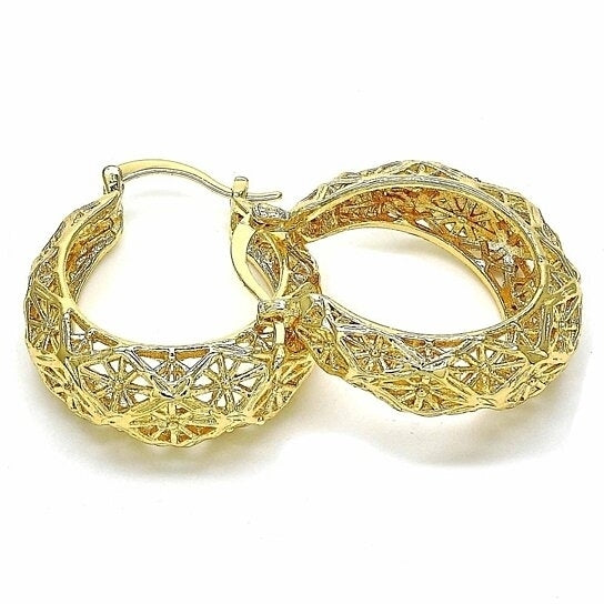 18K Gold Filled Textured Plated Hoop Earrings Image 1