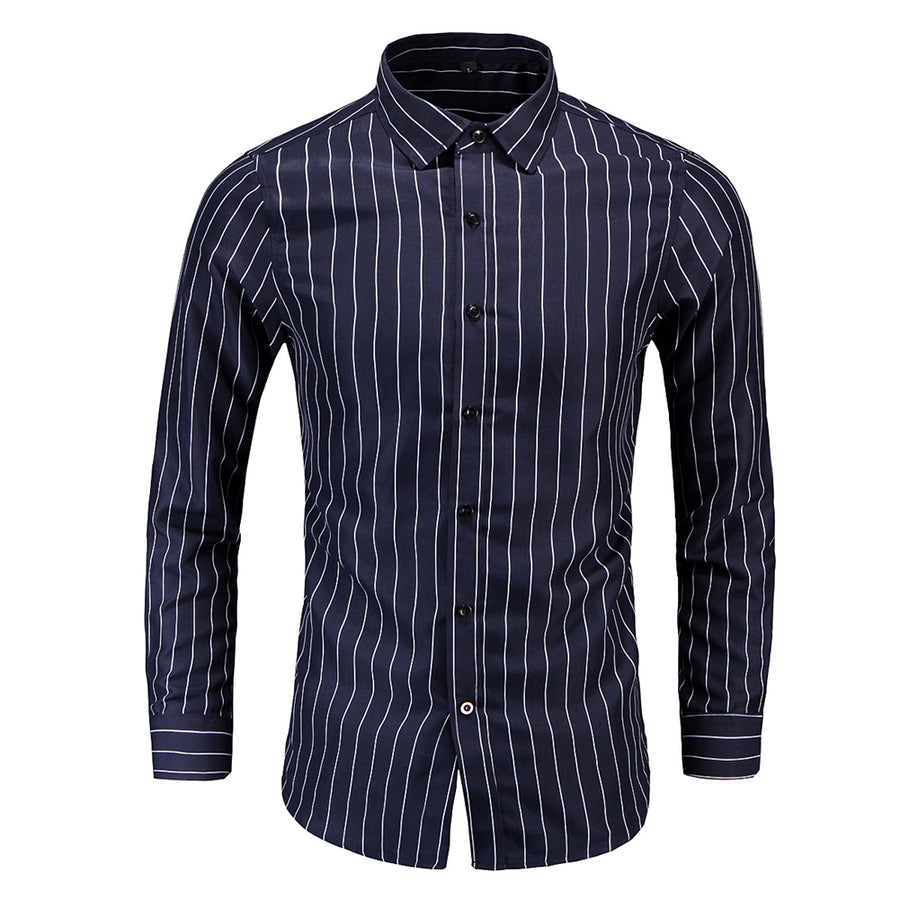Men Classic Casual Vertical Striped Long Sleeve Dress Shirts Image 1