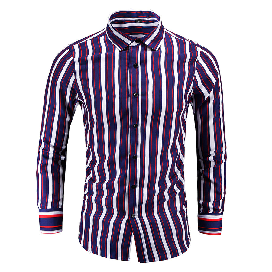 Men Button Down Long Sleeves Striped Business Casual Shirt Image 1