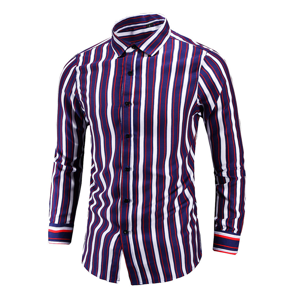 Men Button Down Long Sleeves Striped Business Casual Shirt Image 2