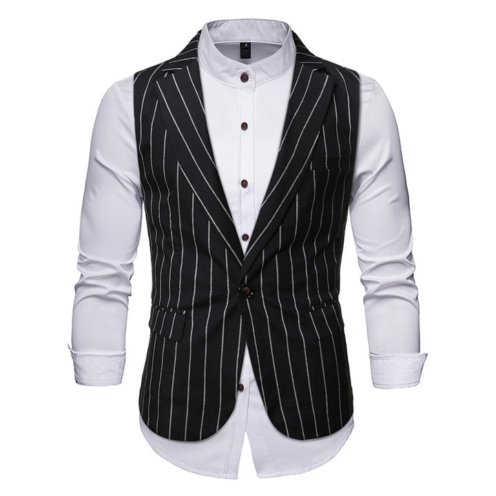 Mens Suit Vest Casual Striped Basic Slim Fit Waistcoat Image 1