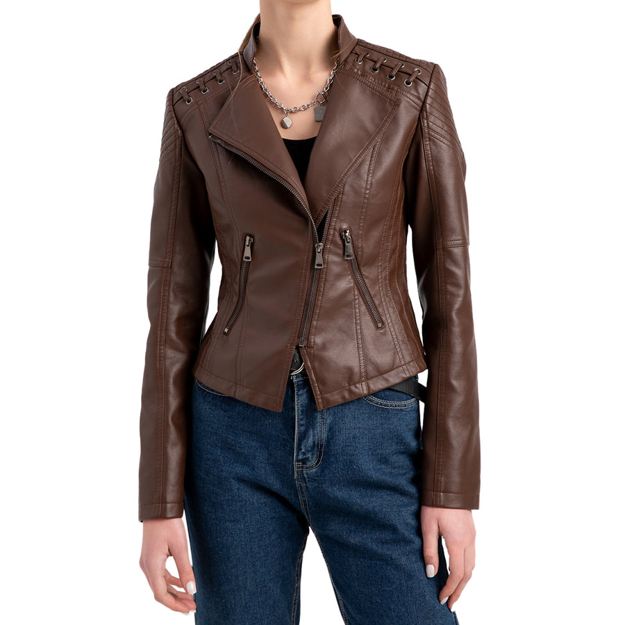 Women Faux Leather Jacket Slim Fit Short PU Coat Fashion Autumn Zipper Female Motor Biker Jackets Image 1