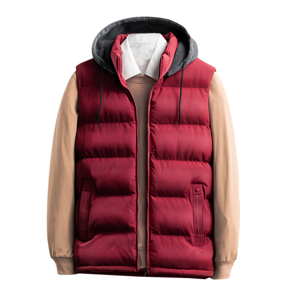 Mens Thicken Winter Vest Jacket Thicken Vest with Removable Hood Image 2