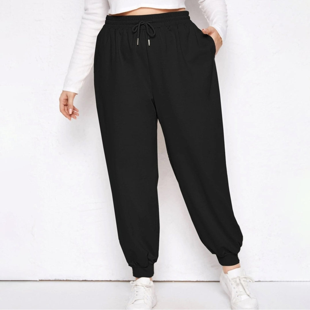 fashion casual lace-up solid color sports pants tie-leg pants loose casual trousers Image 3