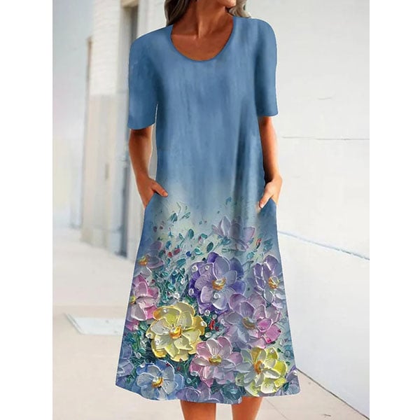 A-Line Polyester Cotton Short Sleeve Statement Dresses Image 1