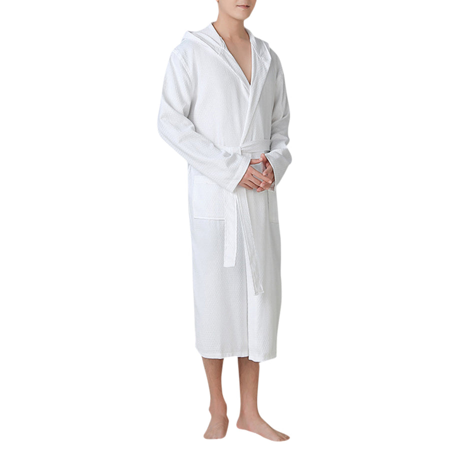 Men Solid Color Lace-Up Hooded Nightgown Image 1