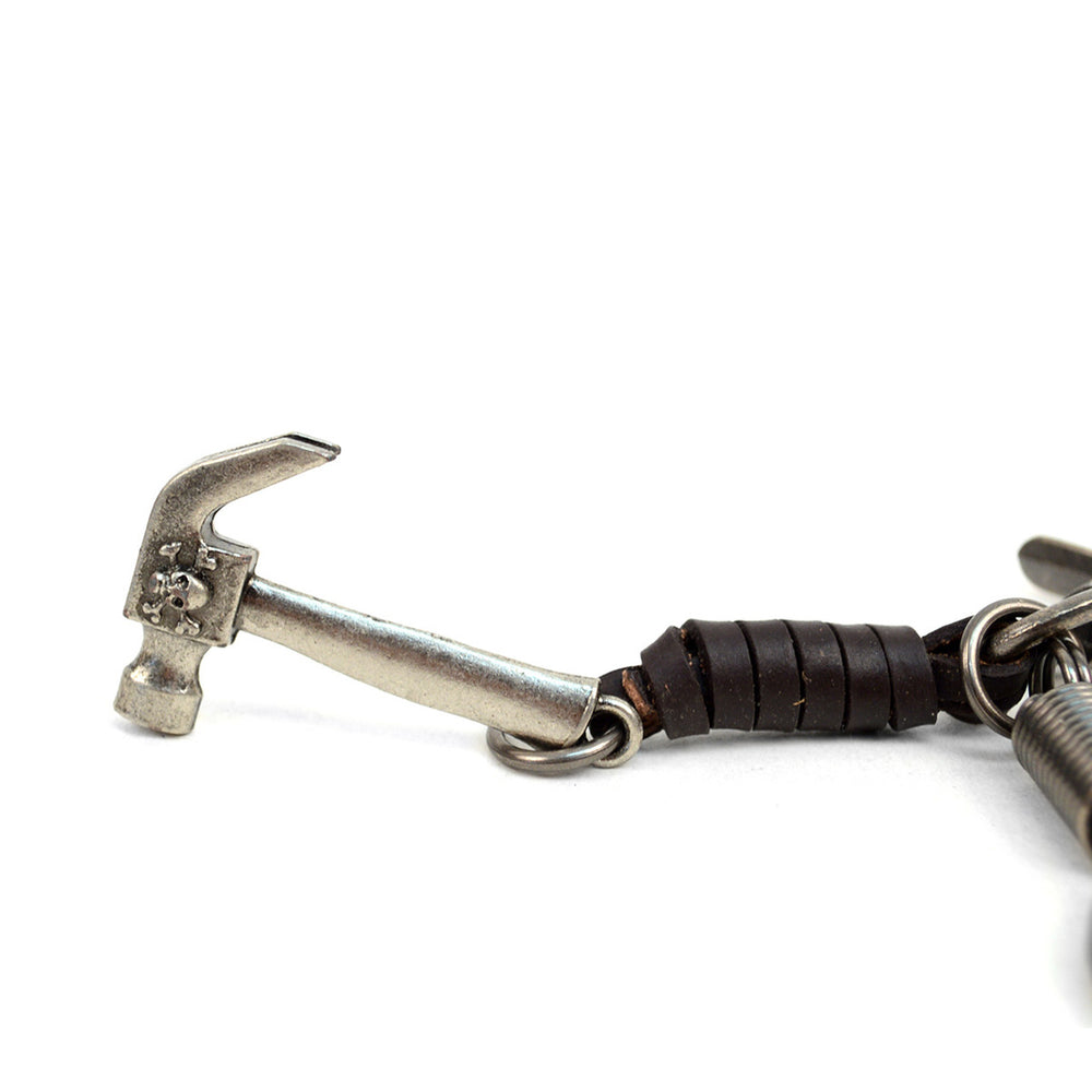 Biker Hammer Skull Keychain Genuine Leather and Metal Crossbones Fancy Key Ring Image 2
