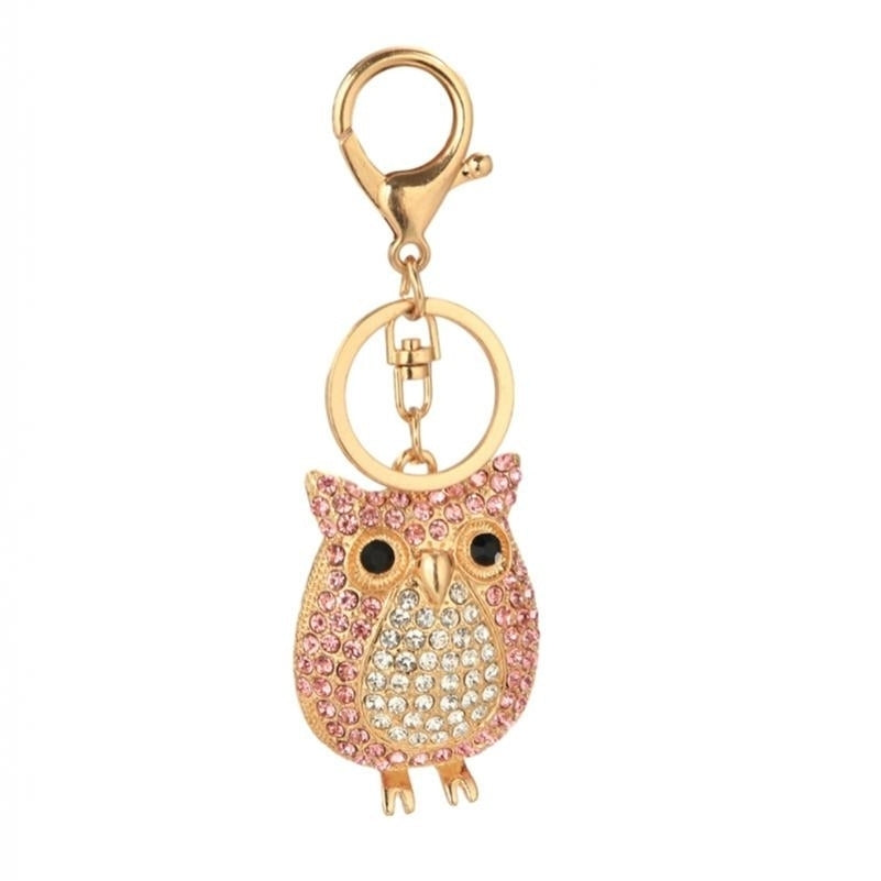 Gold Tone Owl Rhinestones Charm Keychain Car Key Chain with Key Rings for Women Girls Gifts Image 1