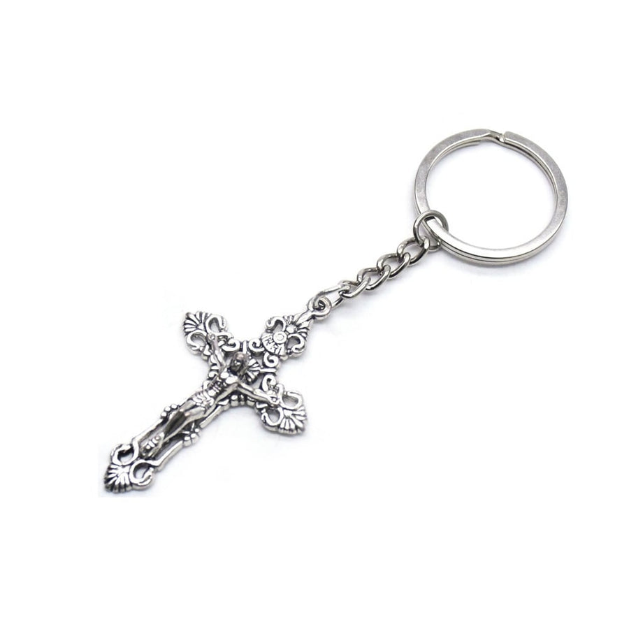 Key Chain St. Saint Benedict Cross Crucifix Silver 3D Detailed Keyring Image 1