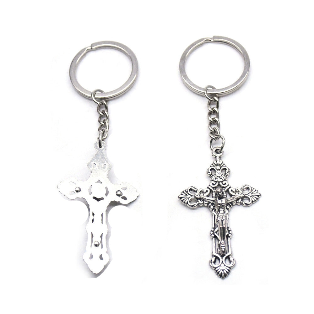 Key Chain St. Saint Benedict Cross Crucifix Silver 3D Detailed Keyring Image 2