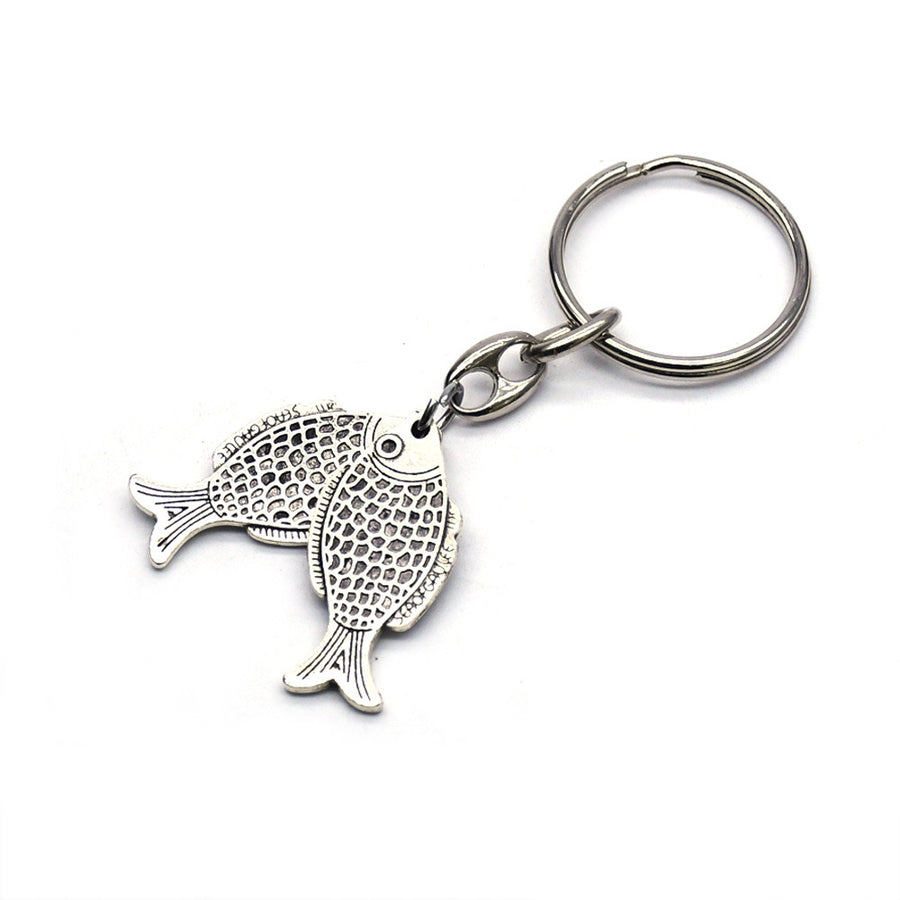 Lucky Fisherman Keychain Silver 3D Design Fish Keyring Image 1