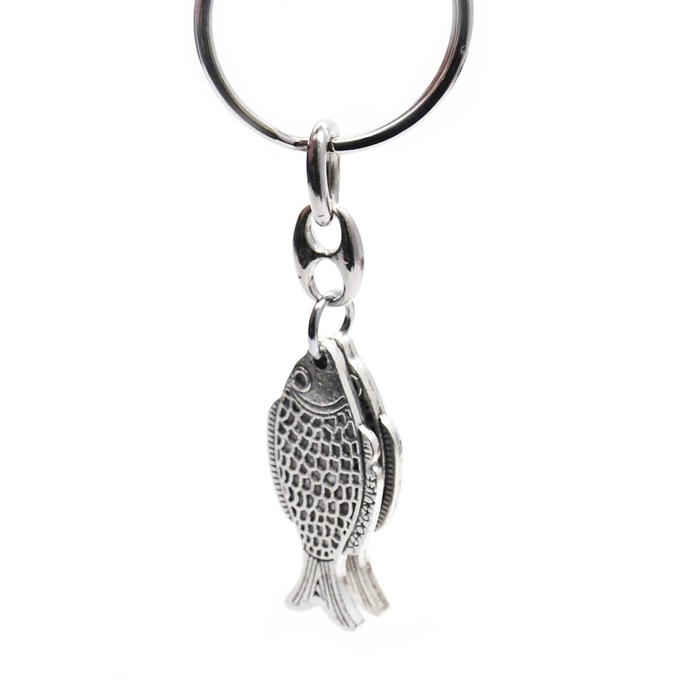 Lucky Fisherman Keychain Silver 3D Design Fish Keyring Image 2