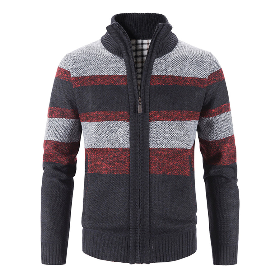 MenS Stand Collar Cardigan Knitted Sweaters Color Blocking Winter Casual Pure Cotton Fashion Simple Style Classic Image 1