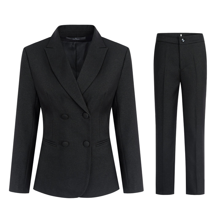 Womens Formal Suit Set Slim Fit Solid Color Double Row Blazer Business Image 3