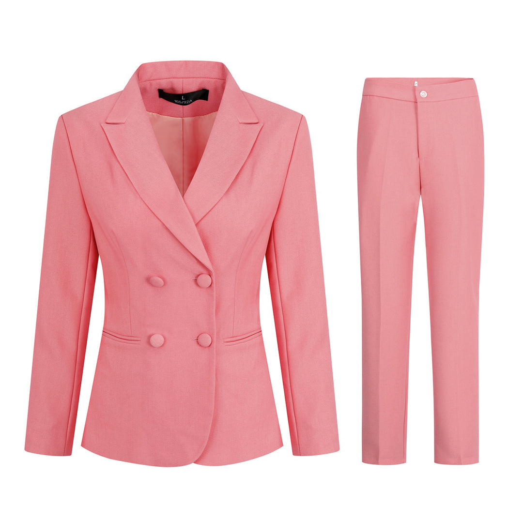 Womens Formal Suit Set Slim Fit Solid Color Double Row Blazer Business Image 4