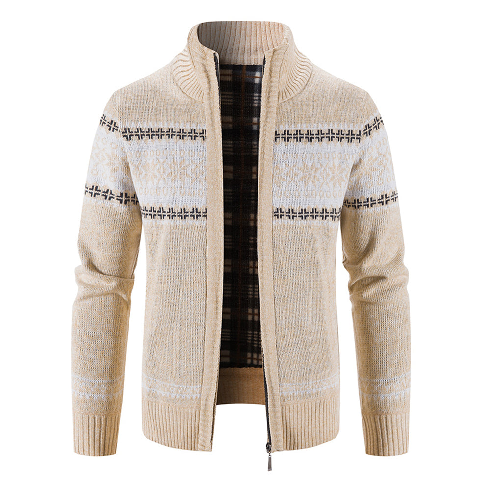 Thick Men Nordic Pattern Stand Collar Knitted Cardigan Fashion Classic Style Winter Image 1