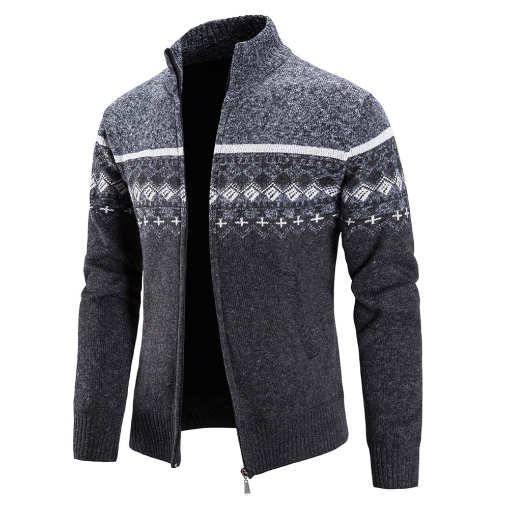 Mens Casual Stand collar Cardigan Button Slim Fit Swearter with Pocket Cable Knitted Solid Color Image 2