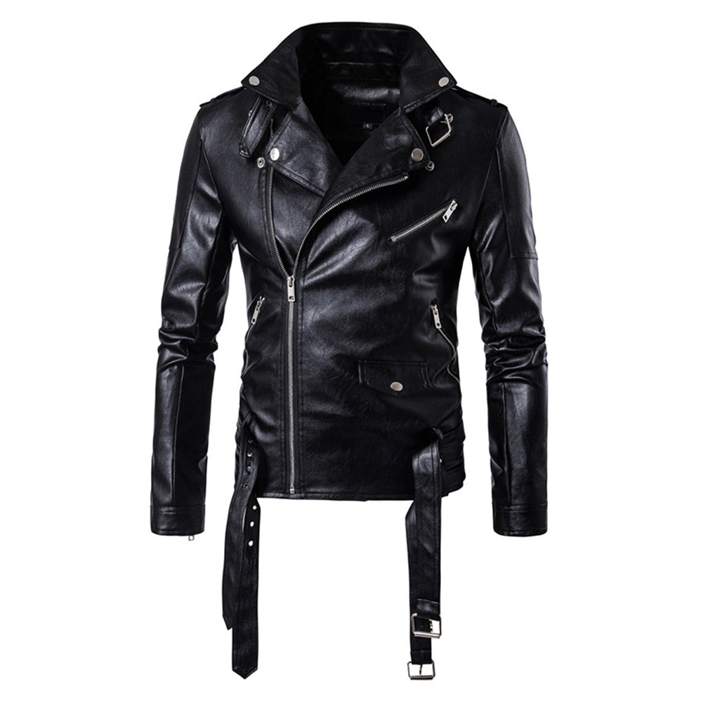 Womens Faux Leather Jacket Short Moto Jacket Biker Coat Black Image 3