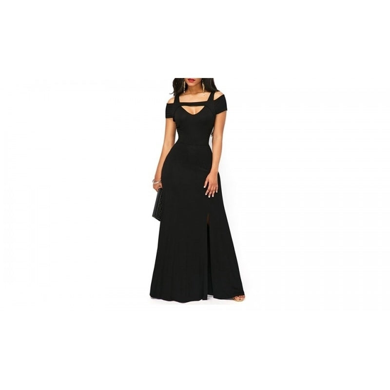EI Contente Fabiana Cold Shoulder Maxi Dress - Black M (FS-2XL) Image 1