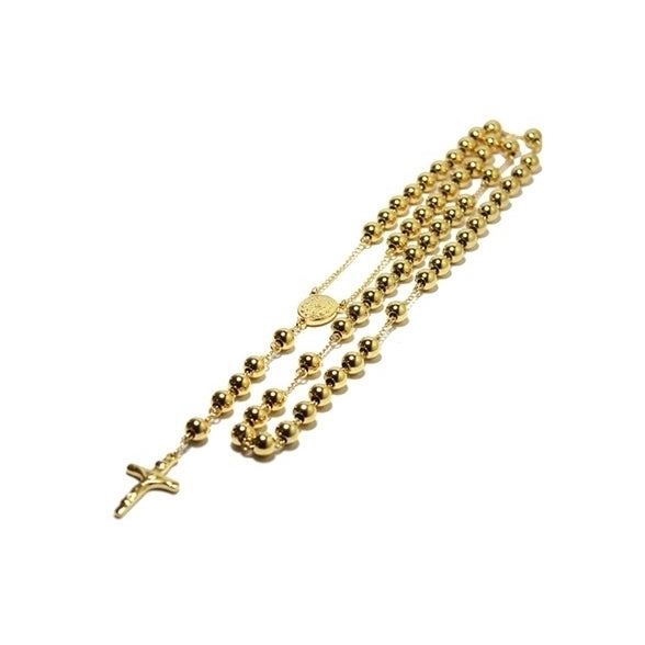18K Gold Filled Diamond Cut Rosary Necklace Image 1