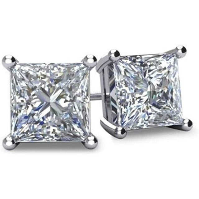 14K White Gold Filled  1.5 ct  Square  Stud Earrings Image 2