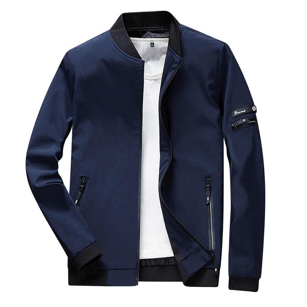 Mens winter jacket solid color warm zipper jacket leisure sports Outdoor Jacket Image 2