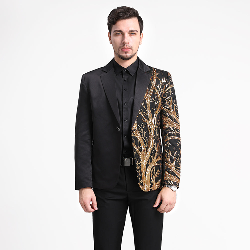 Men Suit Fashion Evening Dress Casual Winter Spring Coat Black Gold Sequin Slim Suit Jacket Sports Coat Image 2