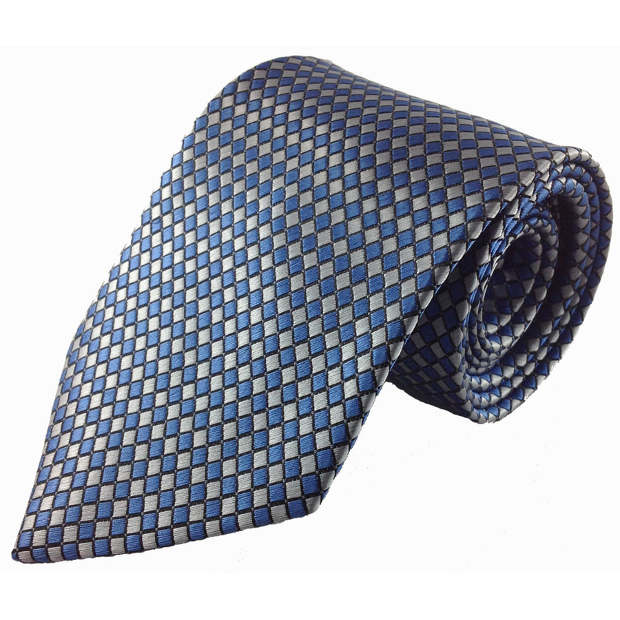 Mens Necktie Silk Tie Blue Squares Silk Tie Hand Made Executive Pro Design Birthday Christmas Valentines Gift Wedding Image 1