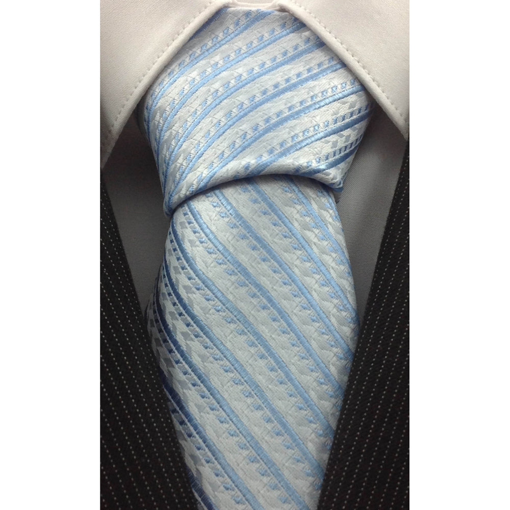 Mens Necktie Silk Tie Blue Stripes White Silk Tie Hand Made Executive Pro Design Birthday Christmas Valentines Gift Image 2