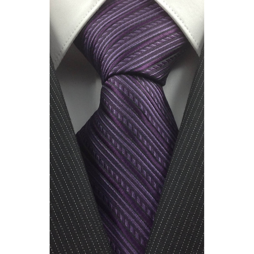 Mens Necktie Silk Tie Purple Stripe Silk Tie Hand Made Executive Pro Design Birthday Christmas Valentines Gift Wedding Image 2