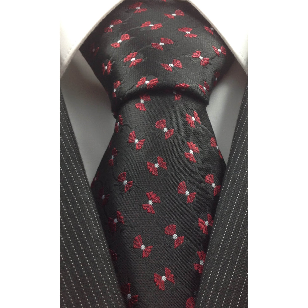 Mens Necktie Silk Tie Black Red Bowties Silk Tie Hand Made Executive Pro Design Birthday Christmas Valentines Gift Image 2