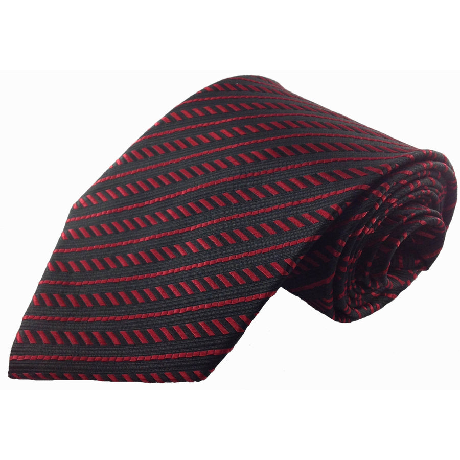 Mens Necktie Silk Tie Black Red Dash Stripes Silk Tie Hand Made Executive Pro Design Birthday Christmas Valentines Gift Image 1