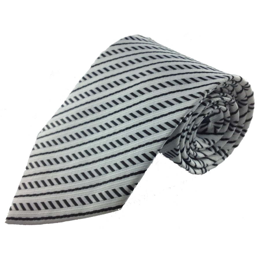 Mens Necktie Silk Tie White Black Stripes Silk Tie Hand Made Executive Pro Design Birthday Christmas Valentines Gift Image 1