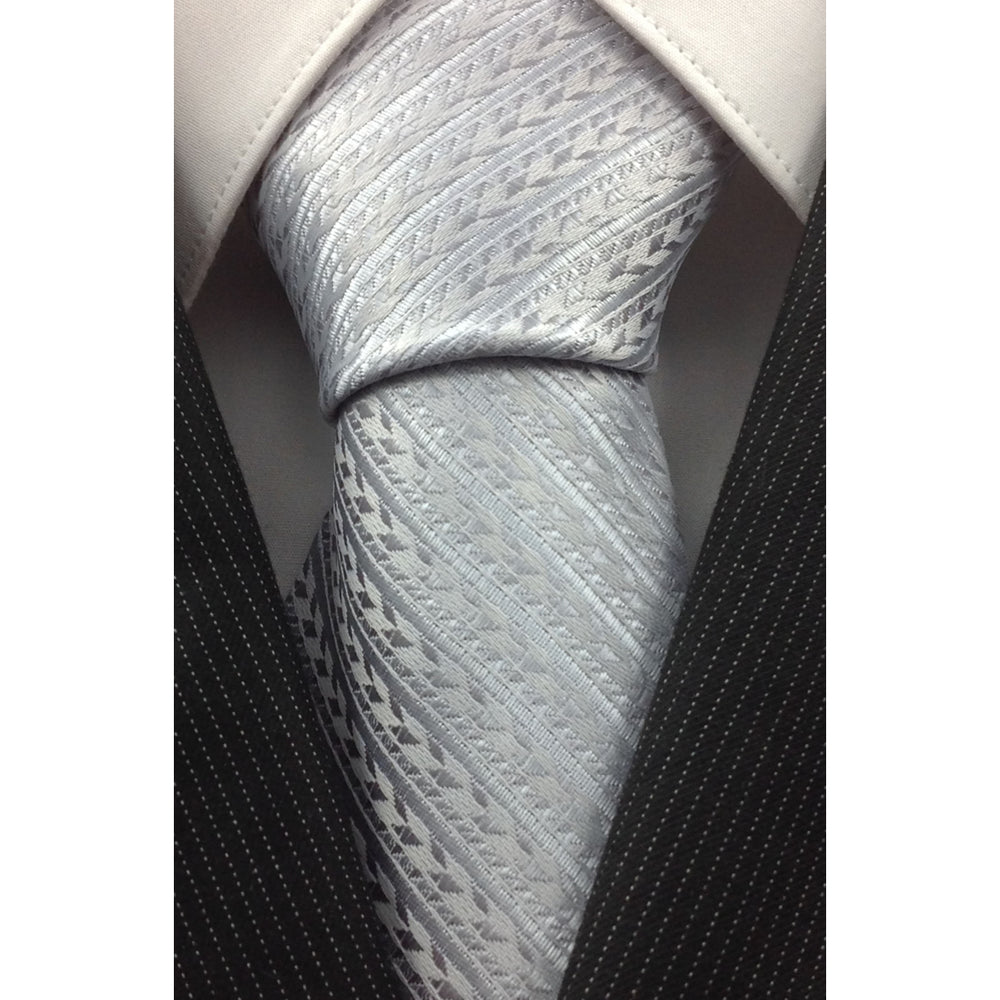 Mens Necktie Silk Tie Grey Beige Stripes Silk Tie Hand Made Executive Pro Design Birthday Christmas Valentines Gift Image 2